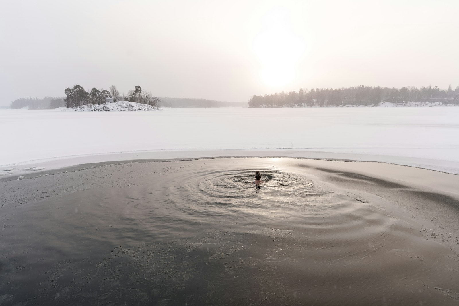 Ice bathing in a hole in the ice